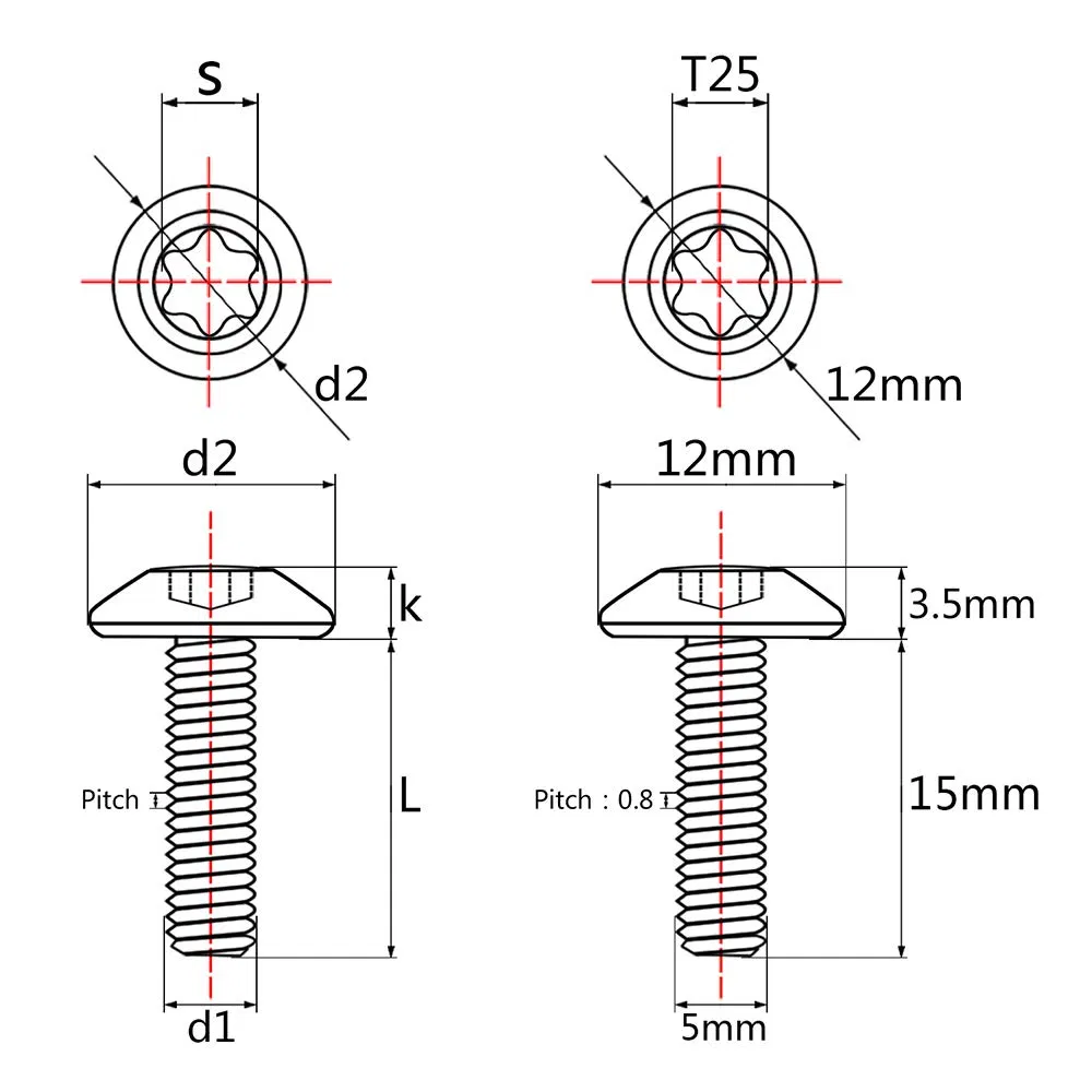 Normal Titanium Button Torx Head Bolt Screw for Bicycle Motorcycle